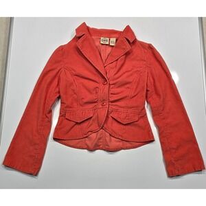 B. Moss Corduroy Blazer Jacket Womens Size 2 Coral Button Up Long Sleeve (1250)